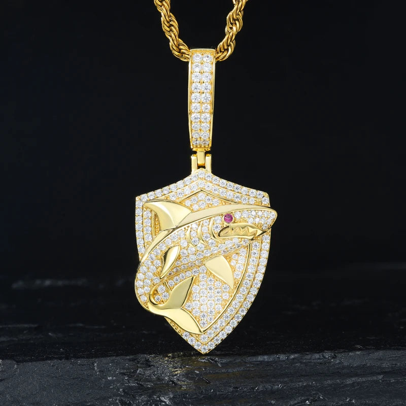 TUHE Unisex High Quality VVS1 Moissanite Iced Out Shark Pendant 18k electroplating For Men Women Hip Hop Jewelry Gift