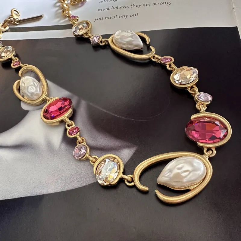 Glam O-Link Choker Rhinestone Collarbone Pendant Necklace, Long Layering Chain for Women, Sparkling Evening Party Jewelry