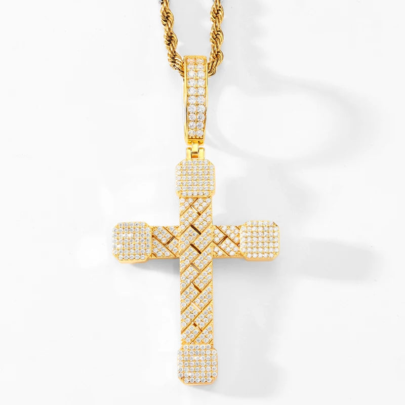 2025 New Iced Out Cuban Cross Pendant Necklace for Women Men 925 Silver Prong Set D VVS Moissanite Bling Hip Hop Jewelry Gift