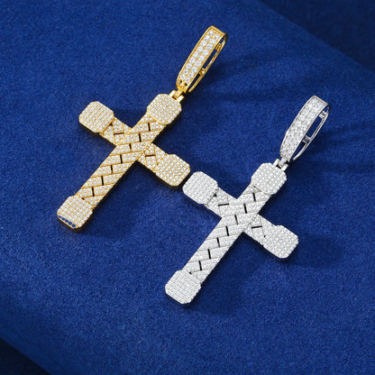 2025 New Iced Out Cuban Cross Pendant Necklace for Women Men 925 Silver Prong Set D VVS Moissanite Bling Hip Hop Jewelry Gift