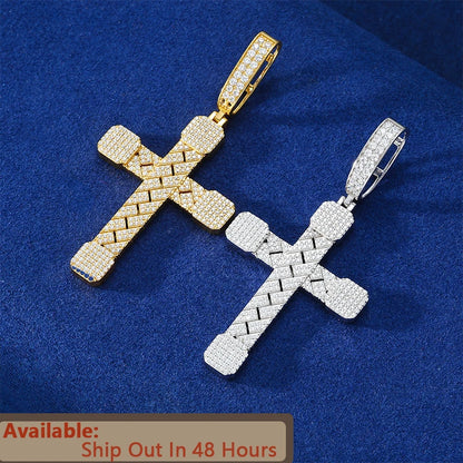 2025 New Iced Out Cuban Cross Pendant Necklace for Women Men 925 Silver Prong Set D VVS Moissanite Bling Hip Hop Jewelry Gift