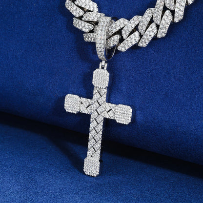 2025 New Iced Out Cuban Cross Pendant Necklace for Women Men 925 Silver Prong Set D VVS Moissanite Bling Hip Hop Jewelry Gift
