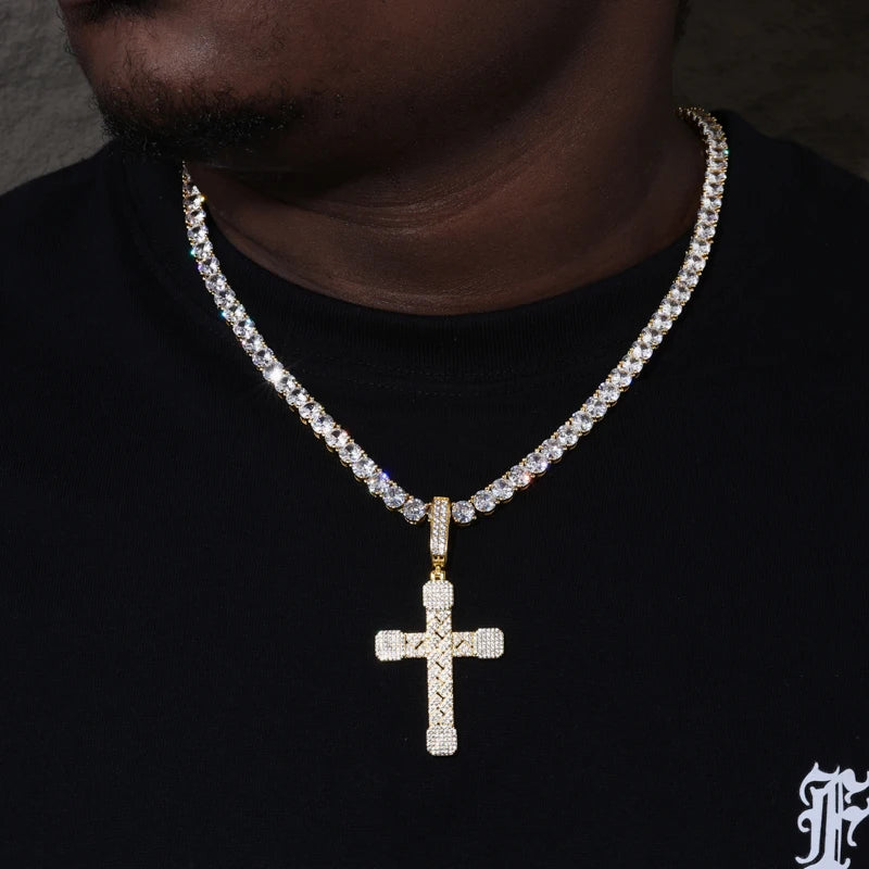2025 New Iced Out Cuban Cross Pendant Necklace for Women Men 925 Silver Prong Set D VVS Moissanite Bling Hip Hop Jewelry Gift