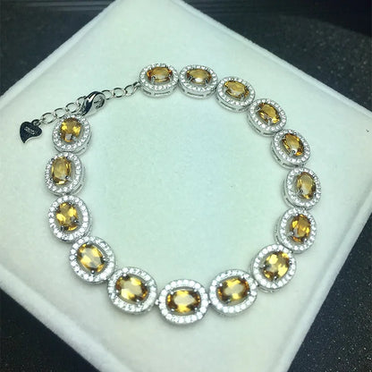 MeiBaPJ Real Natural Citrine Gemstone Bracelet for Women 925 Sterling Silver Yellow Stone Bangle Fine Party Jewelry
