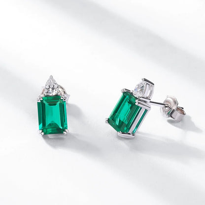 ALLNOEL 925 Sterling Silver Stud Earrings For Women 1ct Lab Grown Emerald Fine Jewelry Birthday Gift May Birthstone Wholesale