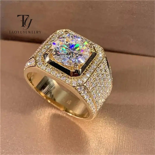 TY S925 Sterling Silver 14K Gold Male 1-3ct Lab Dia Moissanite Ring Sterling Sier Jewelry Party Wedding Band Rings For Men